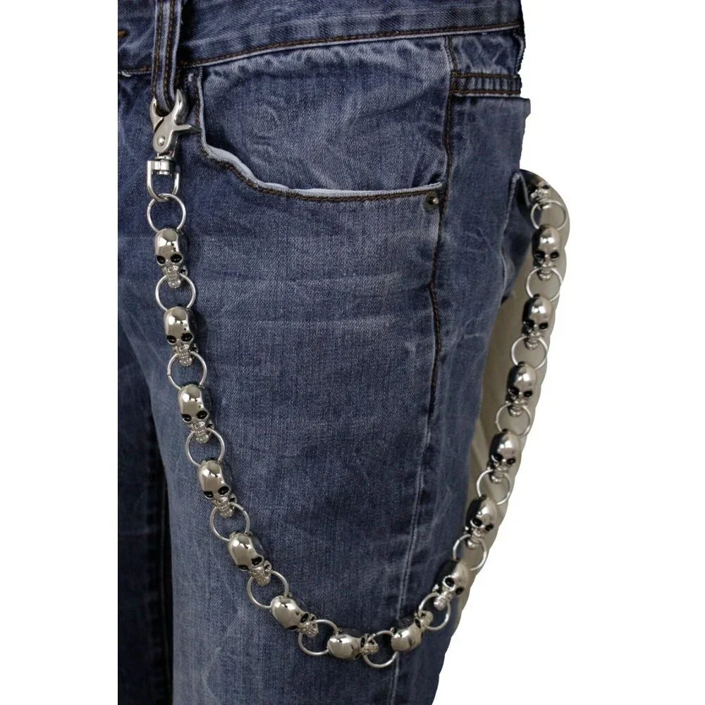 New Men Women Silver Key Wallet Chain Ring Long Skeleton Skull Charms Punk Rock
